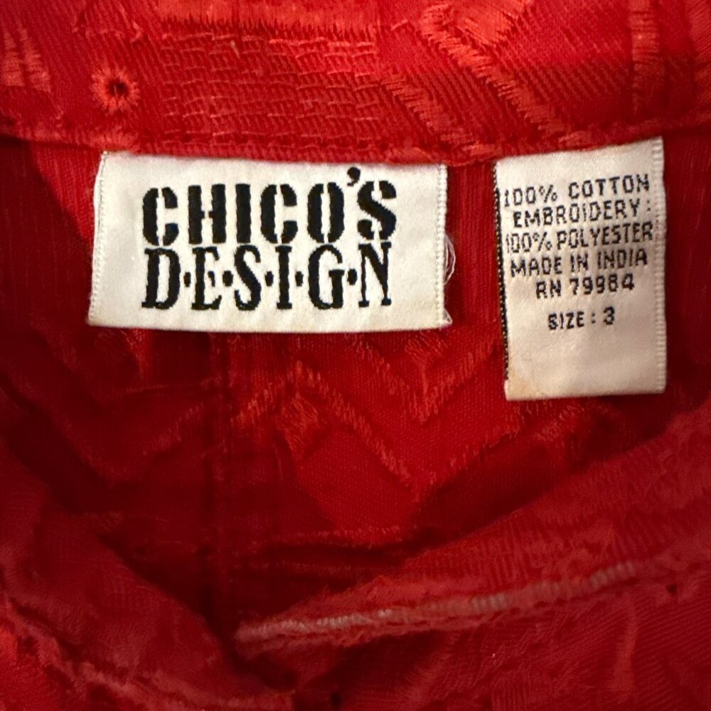 Chico's Design Sz 3 (XL) Red Embroidered 6-Button Long Sleeve Jacket w Islets - Picture 8 of 10